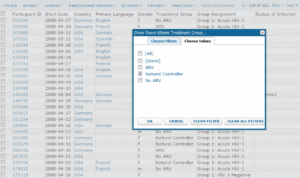 VideoScreenCap20 This image shows a data grid in LabKey being filtered by treatment group.